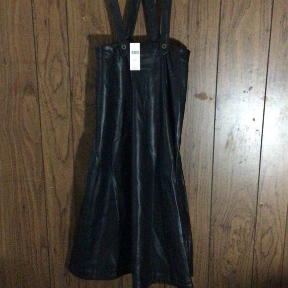 Anthropologie Faux Leather Pinafore Black Skirt - Picture 2 of 6
